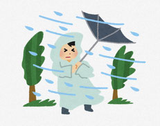 暴風雨　傘が裏返しになるイラスト