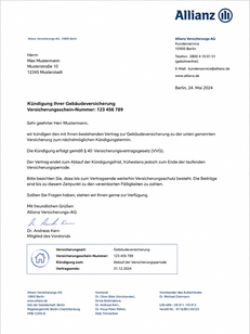 Kündigungsschreiben der Allianz zur Gebäudeversicherung
