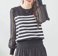 レースパール使い シフォン袖トップス  フォーユー価格　2,480円(税込)  [BLACK]