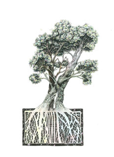 "Treesome", 2022, fineliner and crayon on paper