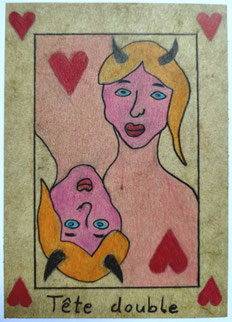 Tête double, Farbstift auf Papier, 15 x 10,5 cm, 2026