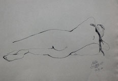 "Woman reclining" Pencil drawing on Ingrés paper (March 19, 1984)