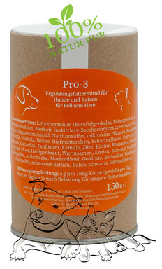 Pro-3 Naturkraft ist eine Kräutermischung von Reico für Fell und Haut. Pro-3 Kräuter für Hunde & Katzen. 100% Natur pur.