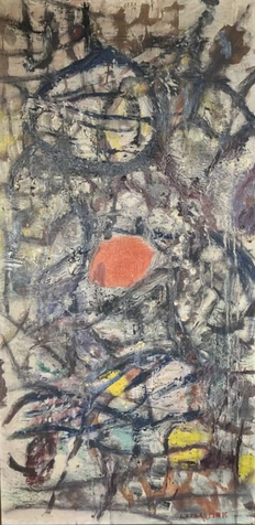 LUTKA PINK (1916-1998) Composition, 1951 Huile sur toile, signée en bas à droite et datée au dos 80 x 40 cm,  à la galerie agnes thiebault
