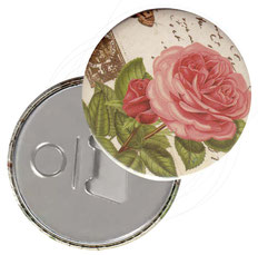 Flaschenöffner  Flaschenöffner-Rückseite mit Neodym-Magnet  59 mm  Florentiner Papier, Rosenkomposition, rosa Rose