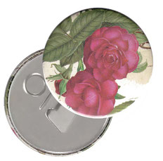 Flaschenöffner  Flaschenöffner-Rückseite mit Neodym-Magnet  59 mm  Florentiner Papier, Rosenkomposition, rote Rose