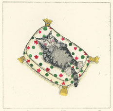 Kristina Andres, Kater, Radierung + Aquarell