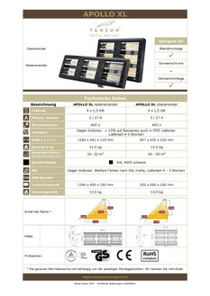 Datenblatt Infrarotheizung APOLLO 2 kW