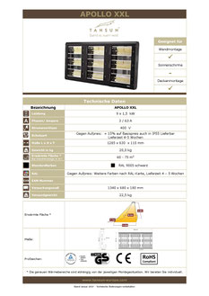 Datenblatt Infrarotheizung APOLLO 2 kW