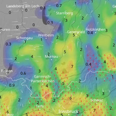 Niederschlagsradar um 13 Uhr, © Ventusky