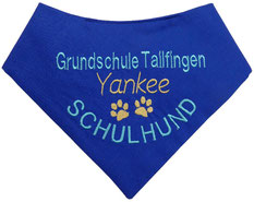 Halstuch, Grundschulhund, Schulhund, Therapiehund, textilfashion.de, blau, bestickt nach Wunsch