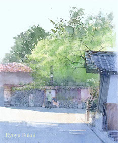 水彩画「朝の散歩道」京都・高台寺付近、ねねの道