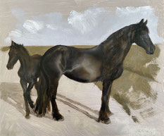 Mother and son, oil on panel 25x30cm