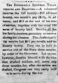 “Difference Between Volunteering and Drafting_East Saginaw Courier_05 Aug 1862, Tue · Page 2”