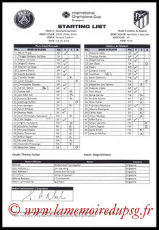 Feuille de match  PSG-Atletico Madrid  2018-19