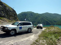 on patrol at the administrative boundaray line at Enguri Dam in Georgia