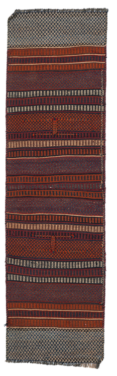 Kelim Teppich. Zürich. Cicim, back of a nomadic saddlebag. Tapis et kilims nomades. Sac ouvert nomade d'Iran, tribu Luri. Zurich Suisse, www.kilimmesoftly.ch