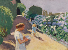 Maurice Denis, Malon et les hortensias, 1920, huile sur carton, collection musée des beaux-arts de Brest métropole