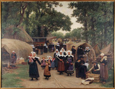 Théophile Deyrolle, L’arrivée du pardon à Fouesnant, 1892, huile sur toile, dépôt du musée de Pau au musée des beaux-arts de Brest métropole.