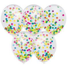Confettiballonnen multicolor €4,50 5stuks transparant met confetti