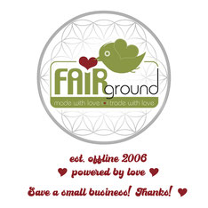 Logo vom Ladengeschäft FAiRground in Landshut, est. 2006, powered by love, Save a small business! Fairtrade