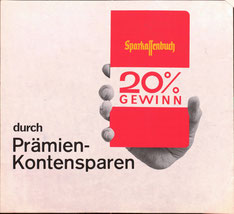 Sparkassenbuch 20% Gewinn durch Prämienkontensparen (prämiertes Plakat  37 x 32 cm von 1966).