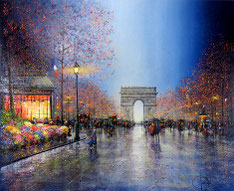 夜のパリ、凱旋門 - Official Website Artist painter 【Guy DESSAPT