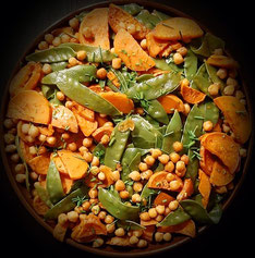 Zoete aardappel met sugar snaps