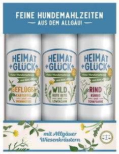 Reico Heimatglück Schmankerl Trio - Reico Hundewürste Geflügel, Wild und Rind.