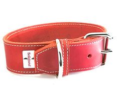 Lederhalsband Hund 4 cm breit rot creme