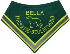 besticktes Hundehalstuch, neongelb, grün, Name ,Therapie Begleithund