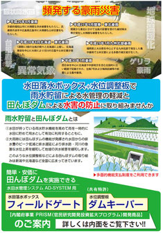 暗渠　暗きょ　田んぼダム　洪水から町を守る　田んぼの貯水機能　豪雨対策　防災機能　水害　ゲリラ豪雨　田面　田んぼの水はけ