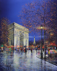 夜のパリ、凱旋門 - Official Website Artist painter 【Guy DESSAPT