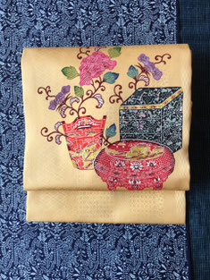 とんとん　紅型染め大島紬　袋帯 とんとん様専用 紅型染め大島紬 袋帯