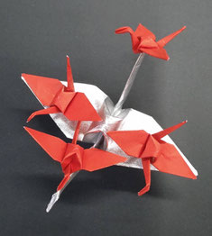 講習作品 「四芒星(円扇)鶴」