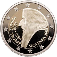 Primož Trubar 2 Euro Münze, Sloweninien, Slovenia Coin Trubar