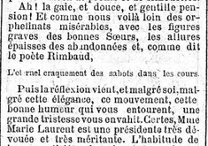 Articolo de «Le Gaulois» in cui appare il verso inedito di Rimbaud, 1885