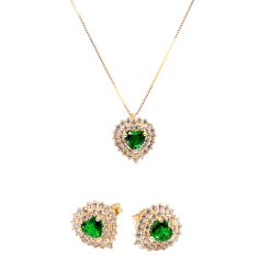 Parure in oro giallo con pietra verde e brillantini - istanti di gioia