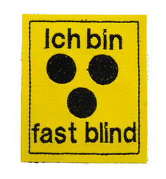 ich bin fast blind, Aufnäher, Klett, gelb, Kunstleder, Geschirr