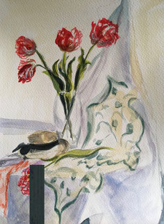 'Still Life: Tulips', watercolour, 21 x 29cm