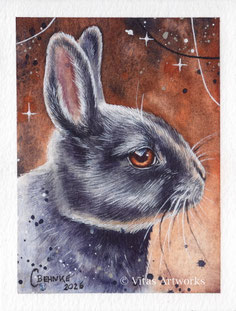 Kaninchen gemalt mit Aquarellfarben - Original Kunstwerk 