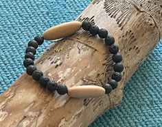 Lavastein Armband mit Zirbenperlen