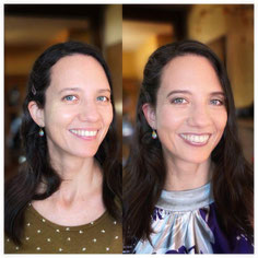 Frau vorher und nachher mit Make up und passenden farben