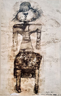 Jan Lebenstein, figure axiale , 1959, signée et datée , PRICE AND INFORMATION ON REQUEST , à la galerie Agnes Thiebault, Paris 