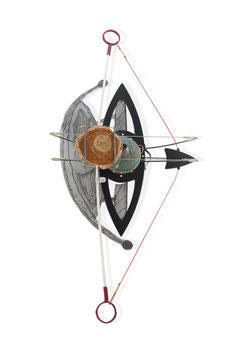 "ECLIPSE" 2021 (Tjurunga series - brooch) methacrylate, polystyrene, silver, cooper, steel, aluminium, titanium, fiberglass,calcium carbonat stone  24,5 x 11,5 x 5 cm. 60gr.