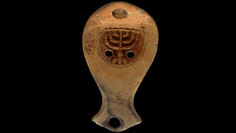 Ancient Menorah oil lamp, bird head lamp, Vogelkopflampe, Clay Citta del Vaticano, Musei Vaticani