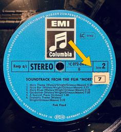 "SOL (Sticker On Label)" auf der Platte "Pink Floyd -Soundtrack From The Film "MORE"" (RE, GER 19??)