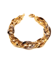 Bracciale donna oro giallo e bianco 18kt maglie ovali lucide e ritorte