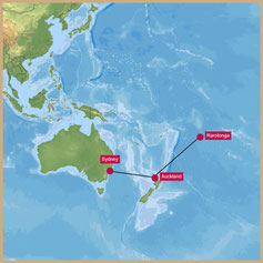 Flug Rarotonga-Auckland-Sydney