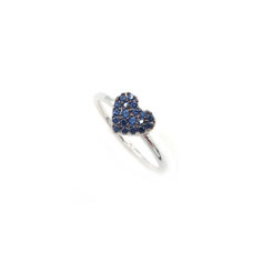 Anello cuore con pietre blu in oro bianco 18 KT gr 2.20 